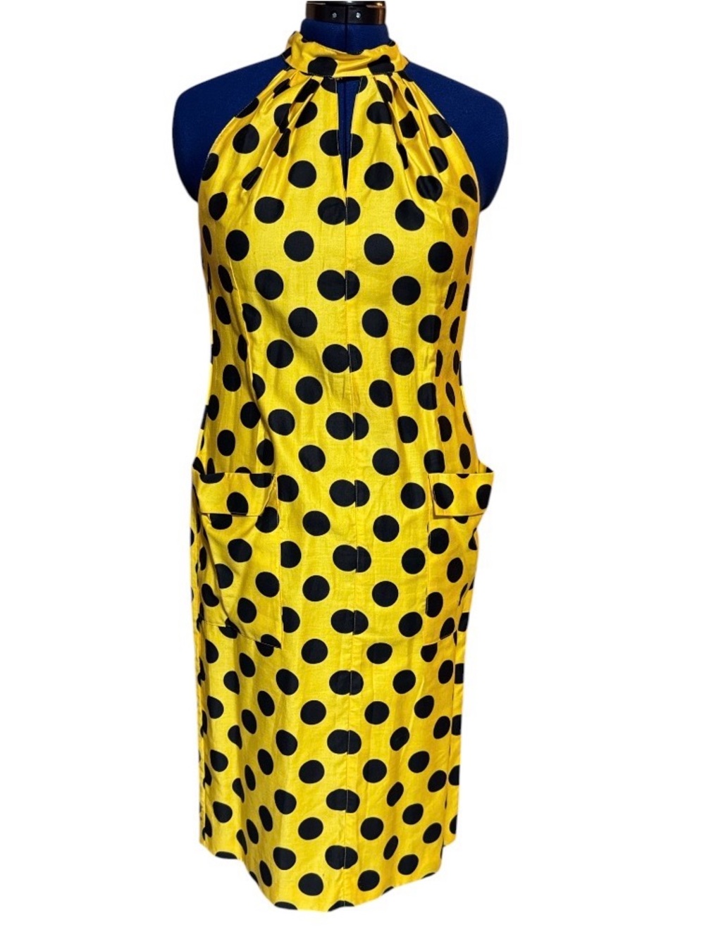 Vintage Cliché 100% cotton Sleeveless Yellow Polka Dot Halter Dress (OLCC)
